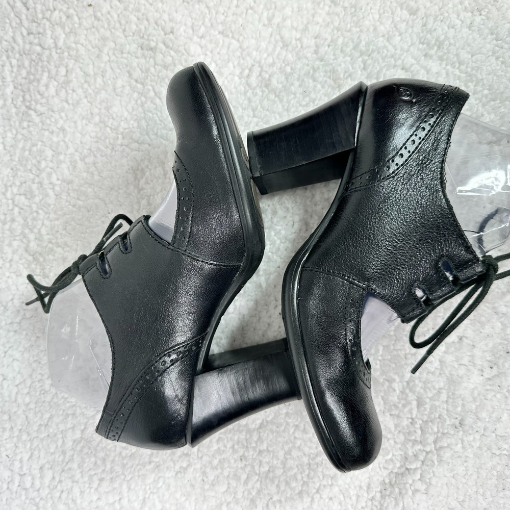 Børn Black Leather Lace Up Oxford Heels Size 8 Comfort Block Heel Brogue Pumps - Picture 5 of 10